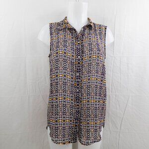 Womens Top 6  Blue Sheer Flowy Career Statement Classic Capsule Preppy Indie